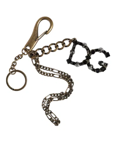 Dolce & Gabbana Silver Tone Metal Dg Logo Crystal Keychain Keyring In Silver