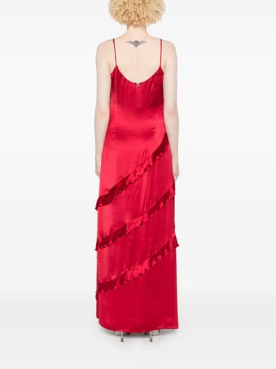 Twinset Ruffled Satin Maxi Dress In Red