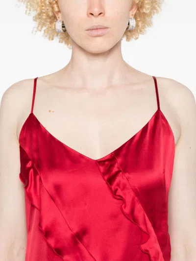Twinset Ruffled Satin Maxi Dress In Red