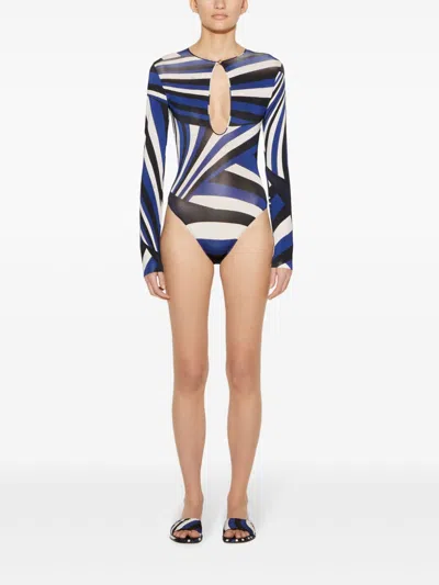 Pucci Iride-print Bodysuit In Blue