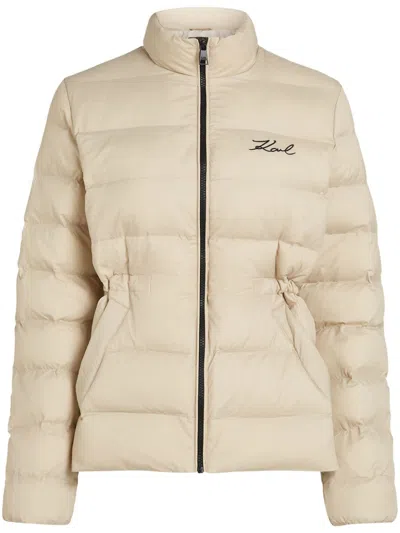 Shop Karl Lagerfeld Lightweight Puffer Jacket In Neutrals