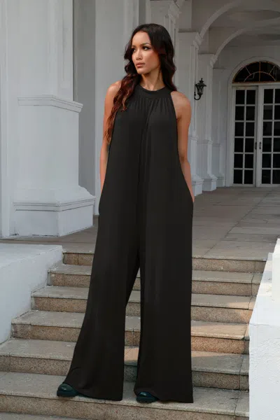 Fashnzfab Full Size Tie Back Cutout Sleeveless Jumpsuit In Black