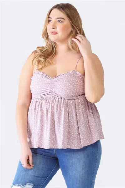 Fashnzfab Zenobia Plus Size Frill Smocked Floral Sweetheart Neck Cami In Multi