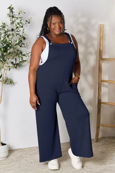 Fashnzfab Full Size Wide Strap Overall With Pockets In Blue