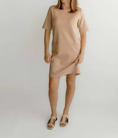 Esqualo Round Neck Paspel Pockets Dress In Dark Sand In Multi