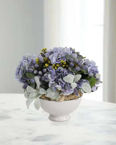 John-richard Collection Blue Bayou 12" Faux Floral Arrangement In Porcelain Bowl In Blue
