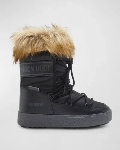 Moon Boot Ltrack Monaco Faux Fur-trimmed Shell And Faux Leather Snow Boots In Black