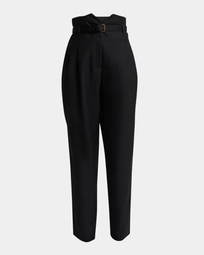 Shop Loro Piana Jaeden Pleated Straight-leg Tux Wool Trousers With Belt In Black