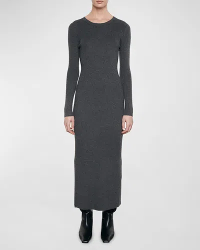 Shop Enza Costa Rib-knit Crewneck Sweater Dress In Heather Charcoal