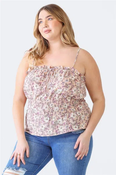 Fashnzfab Zenobia Plus Size Frill Floral Square Neck Cami In Multi