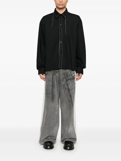 Airei Cotton Shirt With Inverted Pleat And Drop Shoulder In Black