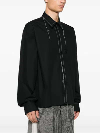 Airei Cotton Shirt With Inverted Pleat And Drop Shoulder In Black