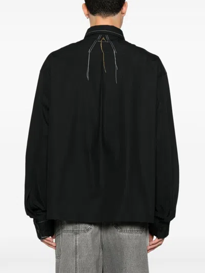 Airei Cotton Shirt With Inverted Pleat And Drop Shoulder In Black