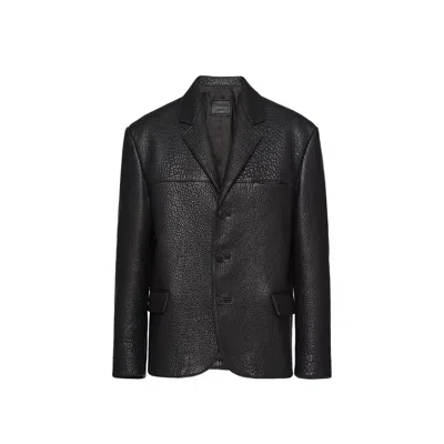 Shop Prada Single-breasted Leather Jacket In Black