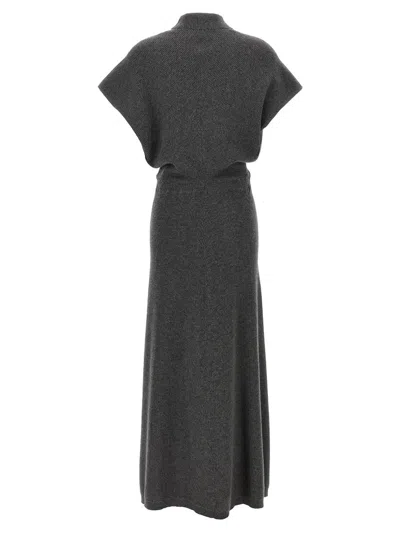 Shop Brunello Cucinelli Ribbed Dress In Gray