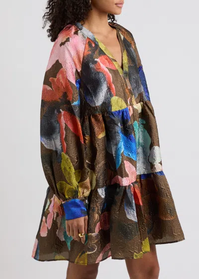 Stine Goya Printed Crinkled Satin Midi Dress In Multicoloured