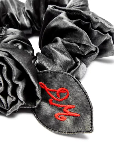 Damson Madder Double Rose Cotton Scrunchie In Silver