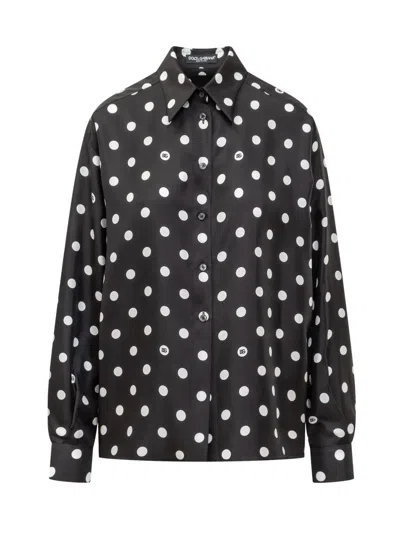 Shop Dolce & Gabbana Silk Twill Polka Dot Shirt In Black