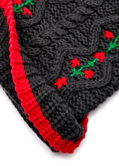 Damson Madder Embroidered Cotton-blend Beanie In Charcoal