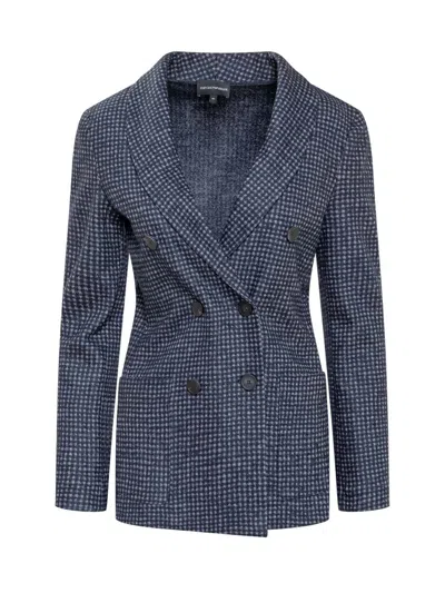 Emporio Armani Double Breasted Checked Jacket In Blue