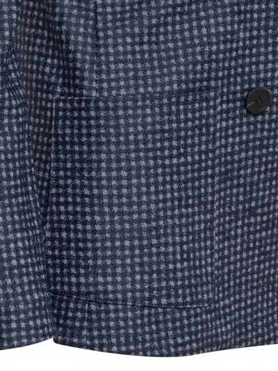 Emporio Armani Double Breasted Checked Jacket In Blue