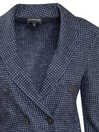 Emporio Armani Double Breasted Checked Jacket In Blue