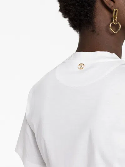Rabanne White Crewneck Top With Short Sleeves And Ruched Cut-out On The Front In Cotton Woman In White