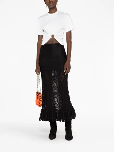 Rabanne White Crewneck Top With Short Sleeves And Ruched Cut-out On The Front In Cotton Woman In White