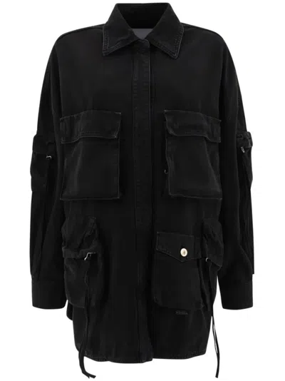 Attico Fern Oversized Cotton Canvas Jacket In Black