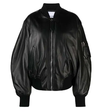 Attico Bomber Jacket With Ribbed Collar And Zip Pockets In Black