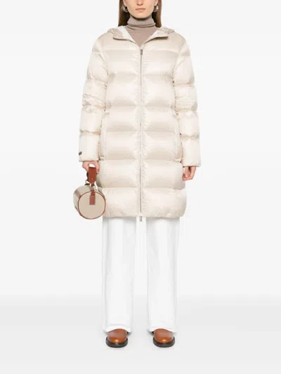 Peserico Hooded Down Coat In Neutrals