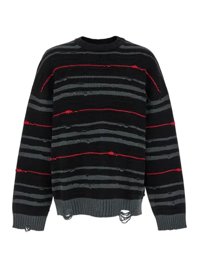 Juunj Multicolor Striped Sweater With Used Effect In Multicolor