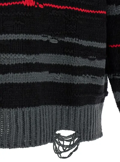 Juunj Multicolor Striped Sweater With Used Effect In Multicolor