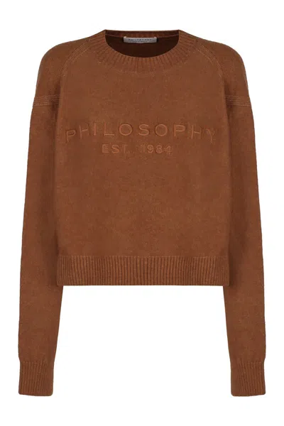 Shop Philosophy Di Lorenzo Serafini Long Sleeve Crew-neck Sweater In Brown