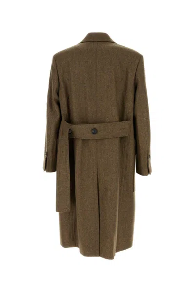 Ferragamo Melange Mud Wool Coat In Brown
