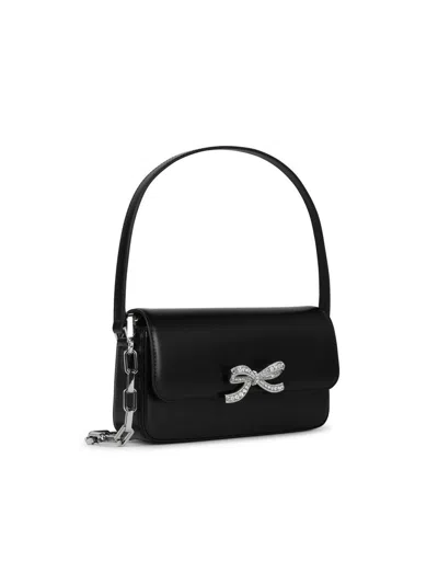 Shop Self-portrait 'bow' Black Smooth Leather Bag