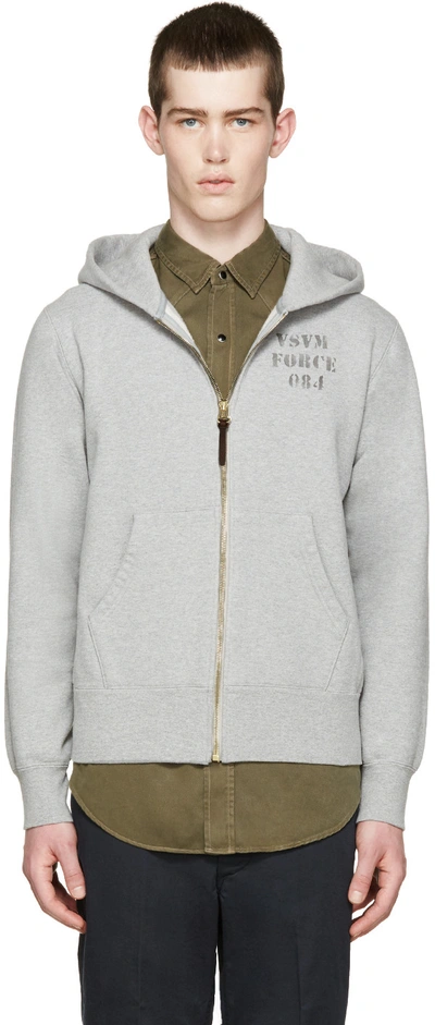 Visvim Stencil-print Cotton-blend Jersey Zip-up Hoodie In Grey