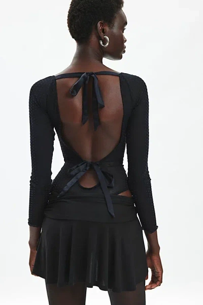 Out From Under Tango Swiss Dotted Open Back Bodysuit In Black, Women's At Urban Outfitters In Black