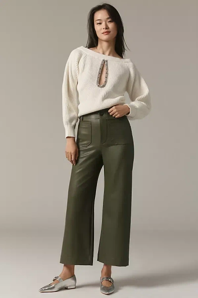 Shop Maeve The Colette Cropped Wide-leg Pants By : Faux-leather Edition In Green