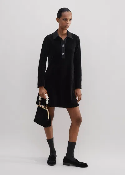 Me+em Crystal Button Cord Velour A-line Dress In Black