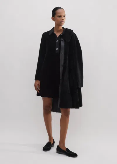 Me+em Crystal Button Cord Velour A-line Dress In Black