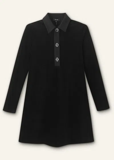 Me+em Crystal Button Cord Velour A-line Dress In Black