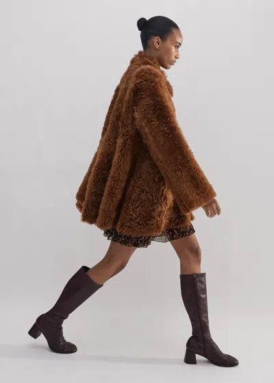 Me+em Luxe Shearling Swing Coat In Deep Toffee