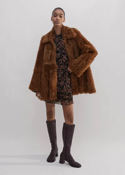 Me+em Luxe Shearling Swing Coat In Deep Toffee