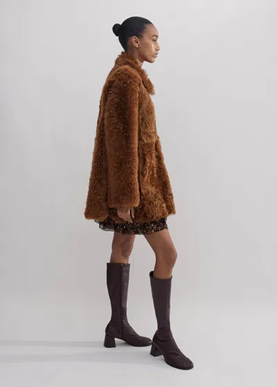 Me+em Luxe Shearling Swing Coat In Deep Toffee