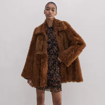 Me+em Luxe Shearling Swing Coat In Deep Toffee