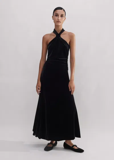 Me+em Velour Halterneck Maxi Dress In Black