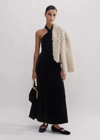 Me+em Velour Halterneck Maxi Dress In Black