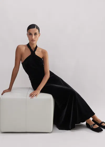 Me+em Velour Halterneck Maxi Dress In Black