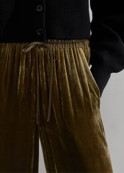 Me+em Silk-blend Velvet Relaxed Tapered Pant In Bronze Green